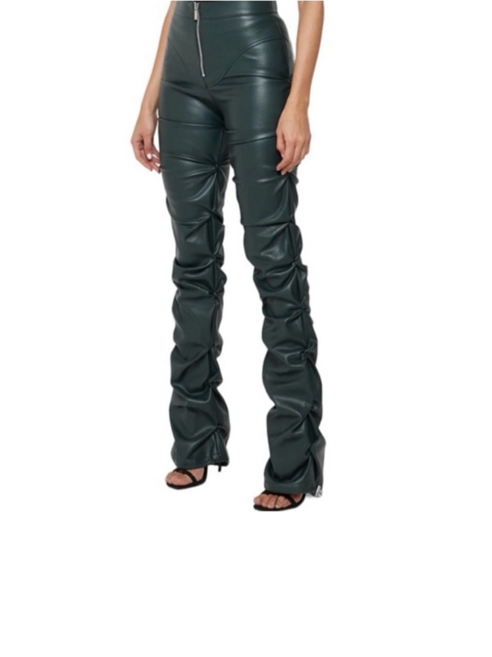 Maniere De Voir Dark Green Leather Flare Pants Size 10